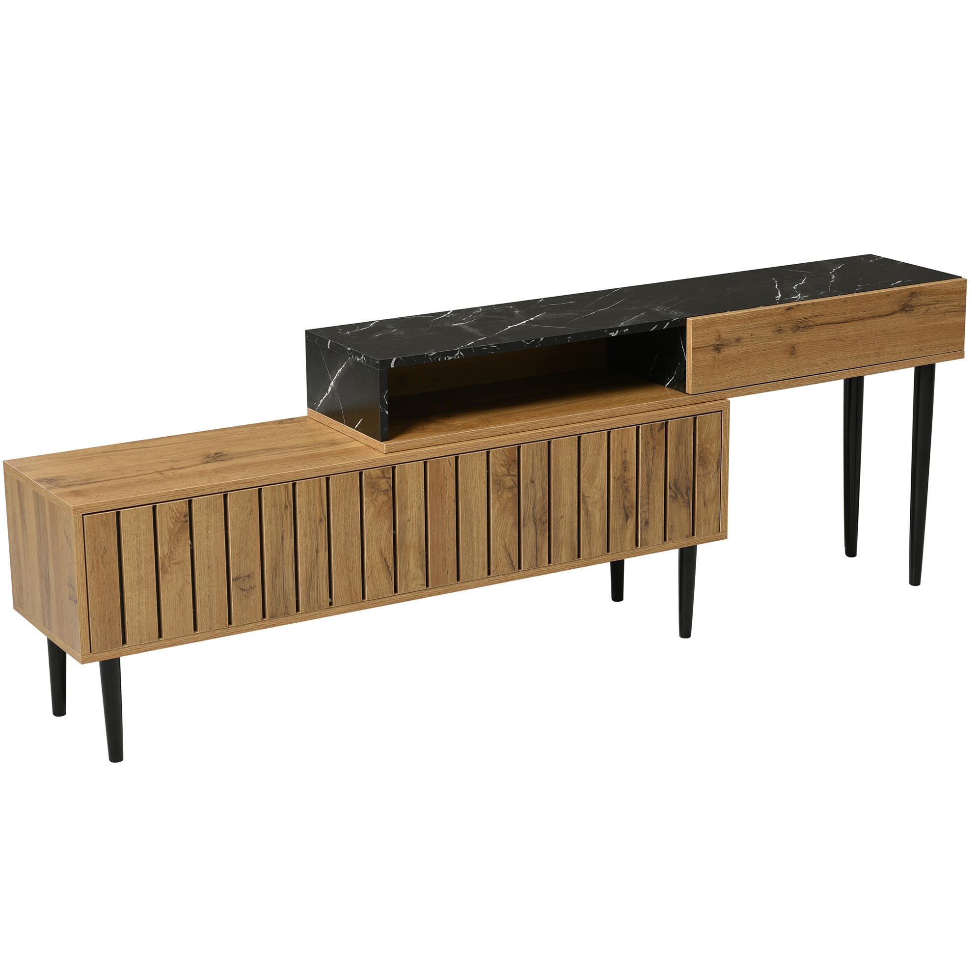 TV-STÄNDER mit Regalfächern MDF in Marmor- und Holzoptik - Braun, Holzwerkstoff (30/58/129cm) - Beauniv