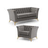SITZGARNITUR 2+1 Chesterfield Whitby Grau Samt mit goldenen Füßen - Goldfarben/Grau, Holz/Textil (175/78/82cm) - S-Style Möbel