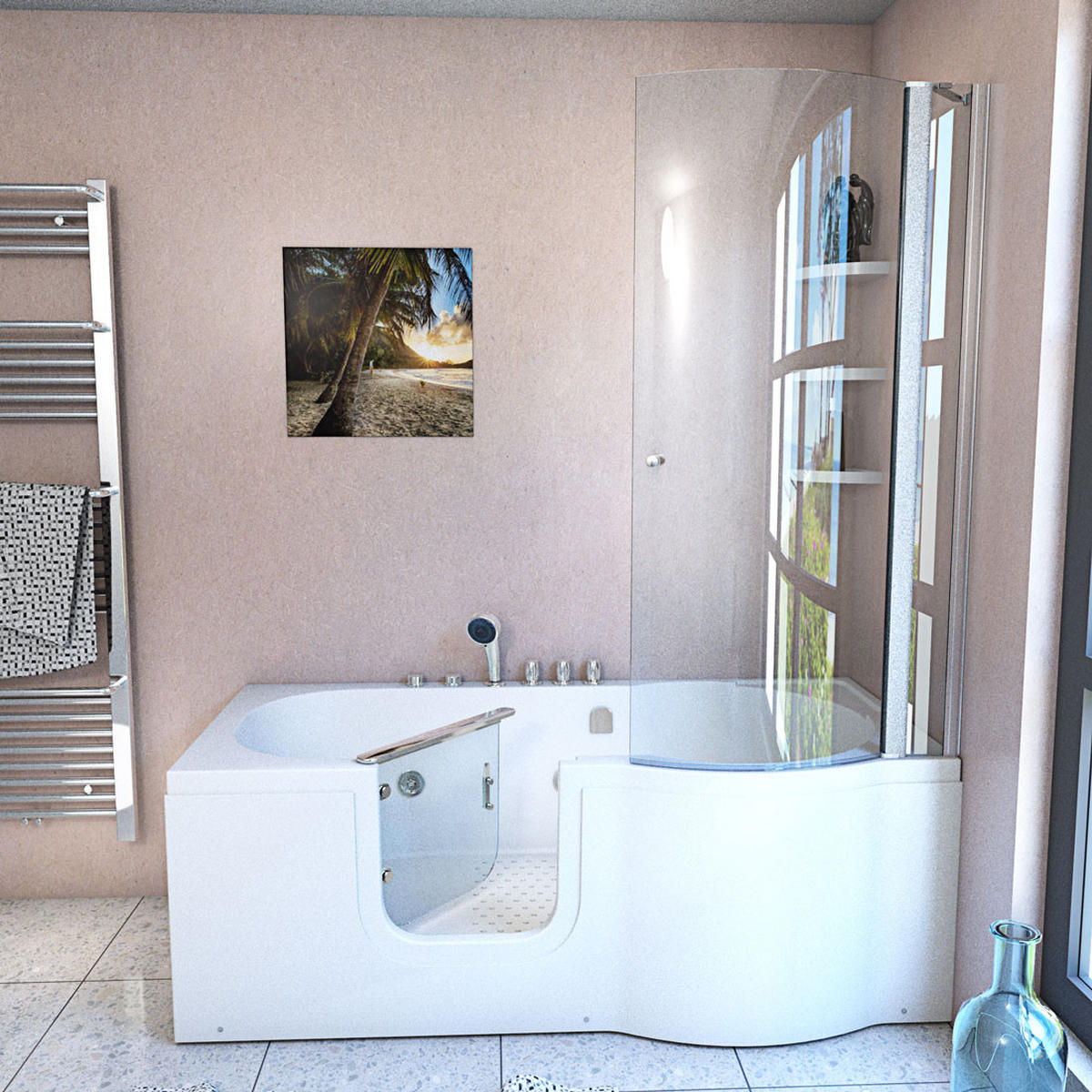 SENIORENDUSCHE Whirlpool mit Tür S12D-TH-WP-L-EC - Weiß, Glas/Kunststoff (85/200/170cm) - AcquaVapore by Sandra Jentho