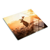 GLASPLATTE 60x52 cm Sonnenaufgang über dem Hirsch - Orange/Braun, Glas (60/0.4/52cm) - TULUP