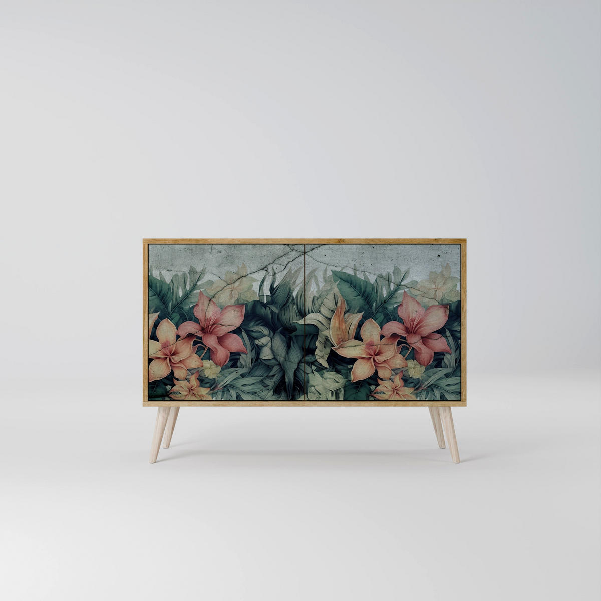 SIDEBOARD HEAVENLY BLOOM, Graue Oberfläche, 111x42x57,5 cm, 2 Türen - Grau, Holzwerkstoff (111/57.5/42cm) - SpaceRebels
