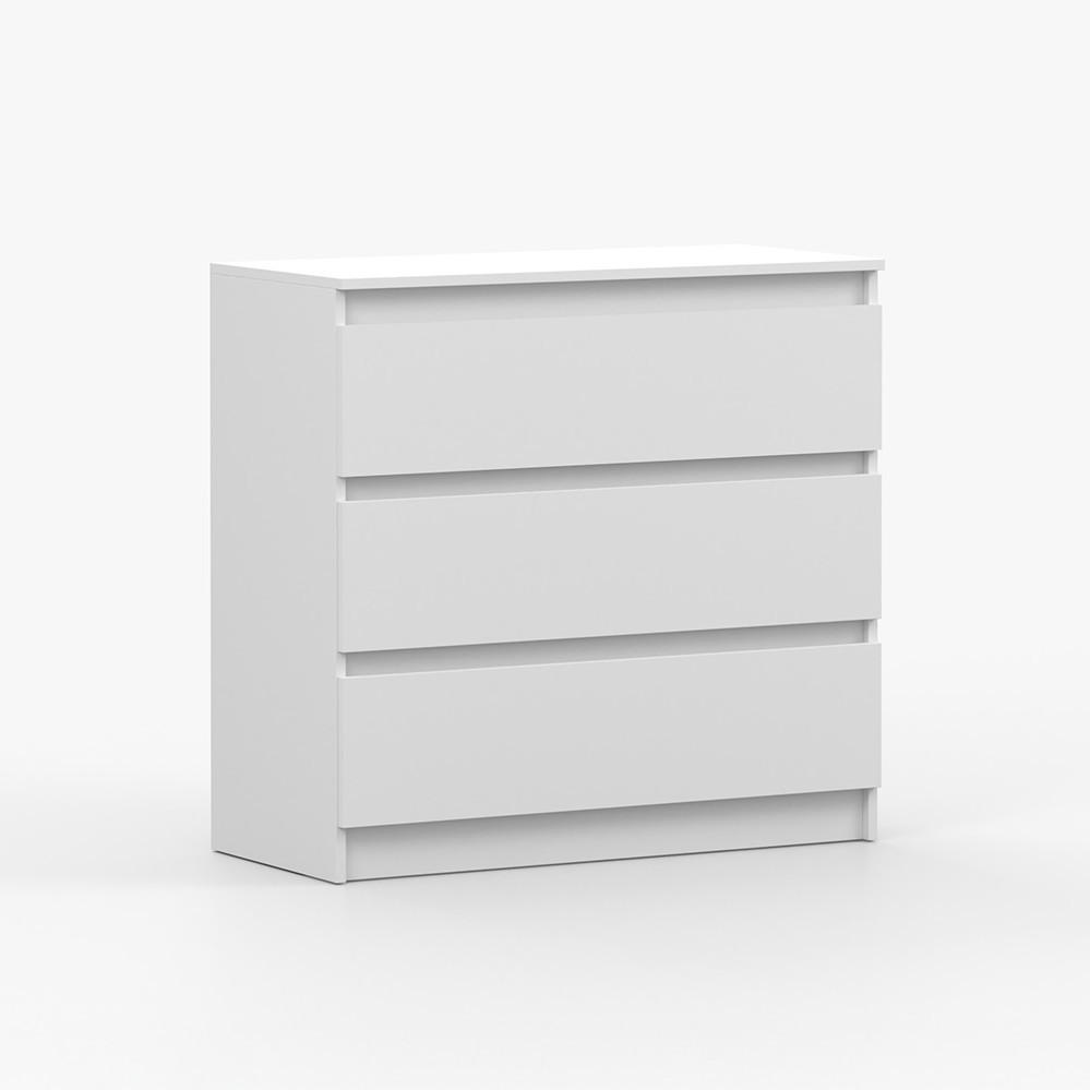 KOMMODE SOLO 3S, Schlafzimmer, Sideboard Anrichte 90 cm Weiß/Weiß, drei Schubladen, grifflos - Weiß, Holzwerkstoff (90/86/42cm) - imoebel24