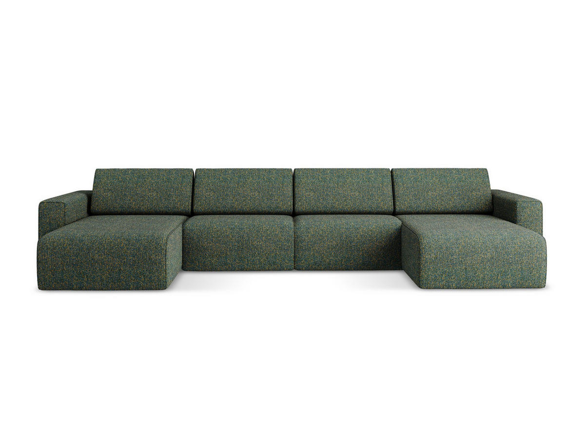 WOHNLANDSCHAFT Strukturstoff Stoff Grün - Blau/Schwarz, Kunststoff/Textil (404/80/167cm) - Makamii