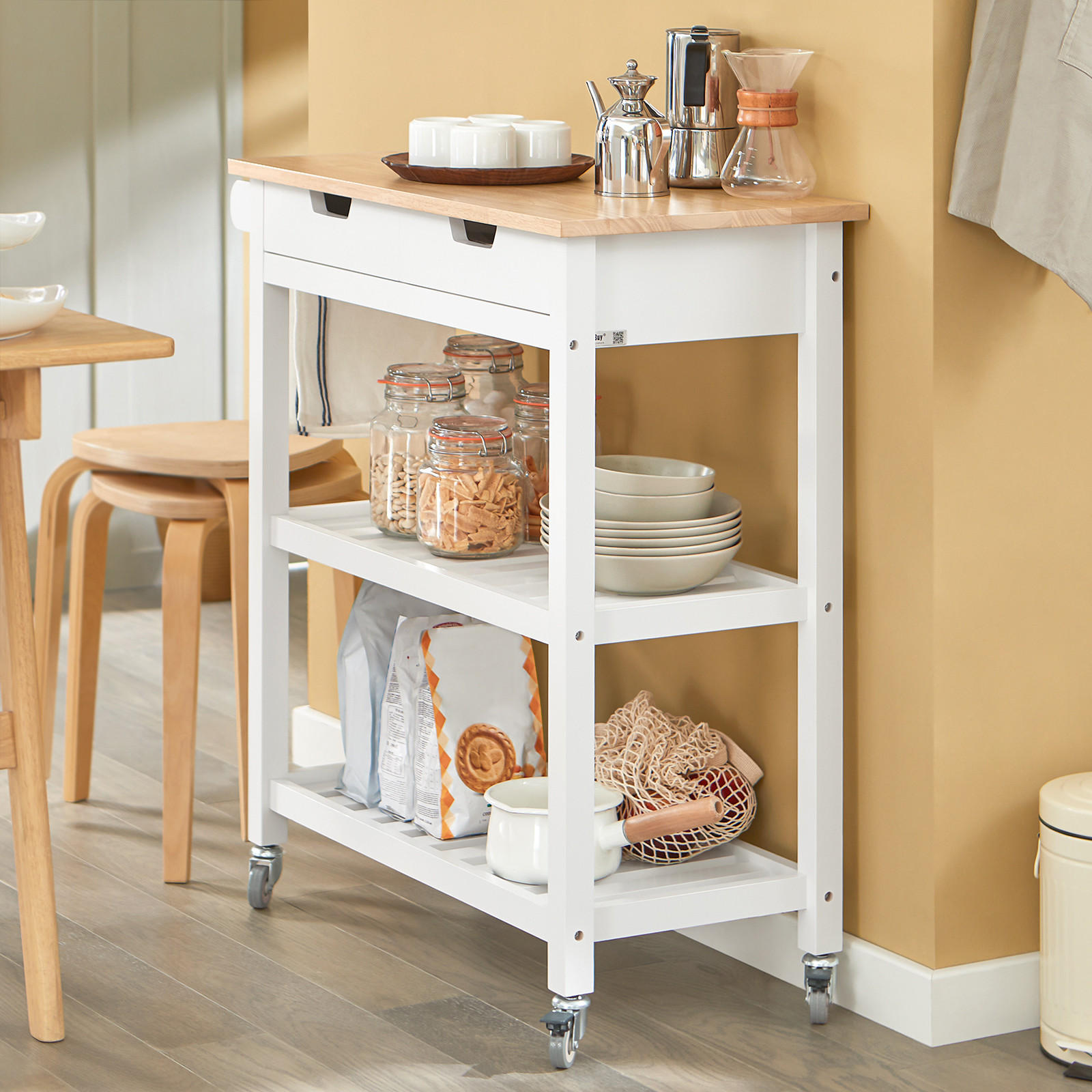 SERVIERWAGEN Weiß - Weiß, Holzwerkstoff (85/90/39cm) - SoBuy