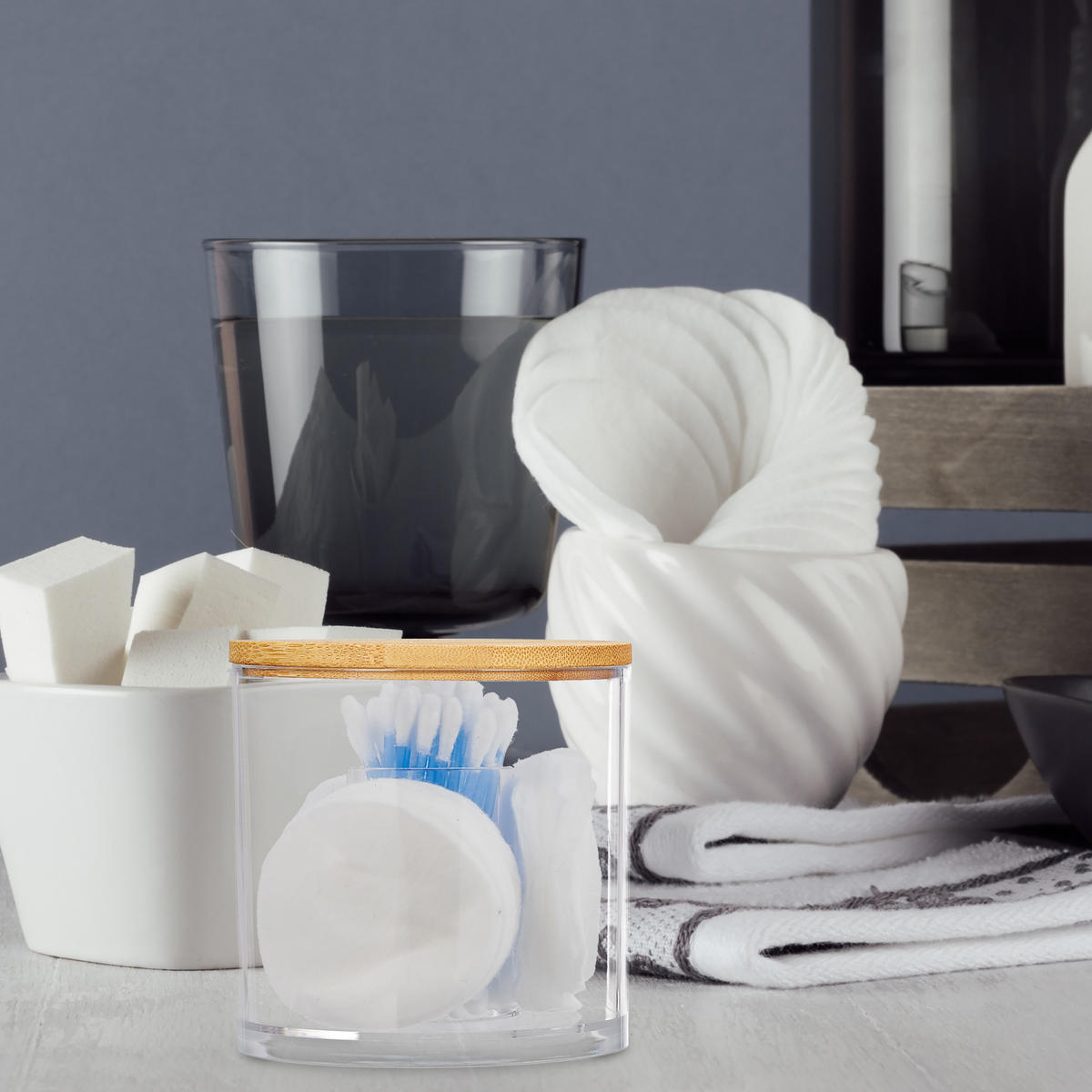 3XWATTEPADHALTER - Transparent, Holz/Kunststoff (10/9.5/10cm) - Relaxdays