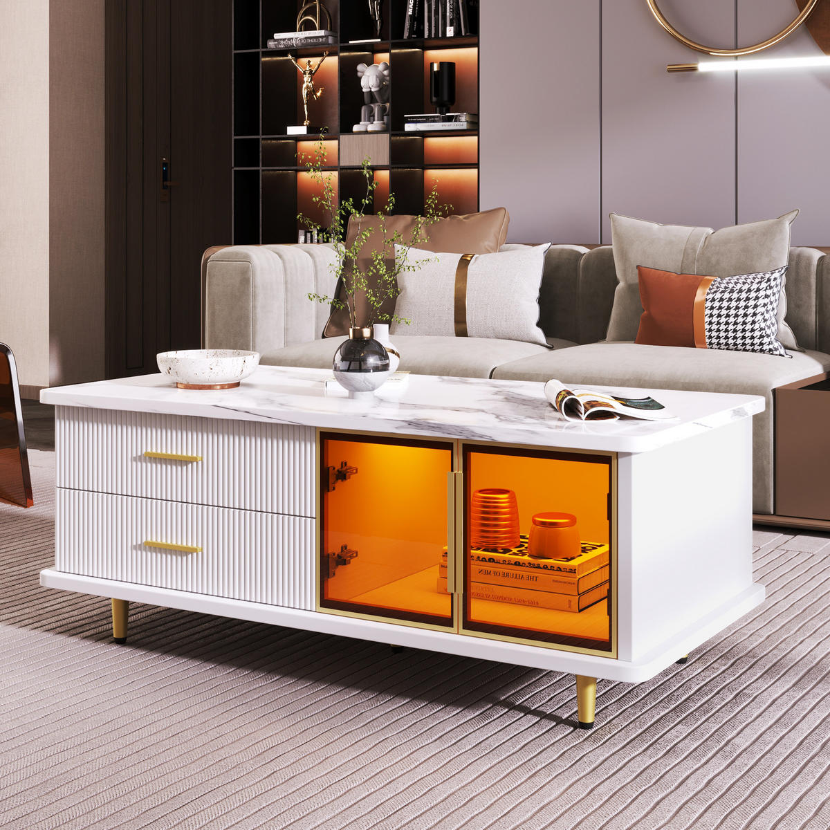COUCHTISCH 100/50/40 cm in Weiß aus Spanplatte mit LED - Weiß, Holzwerkstoff (100/50/40cm) - OKMYHOME