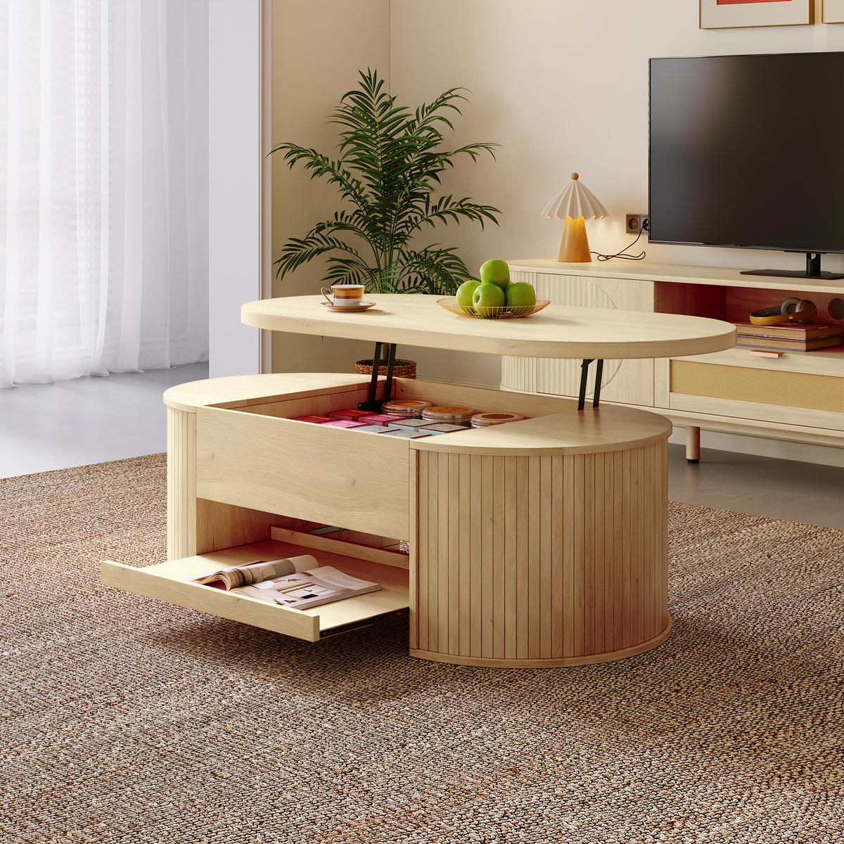 COUCHTISCH Liftfunktion Stauraum Holz - Naturfarben, Holz (55.5/110/40cm) - Fortuna Lai