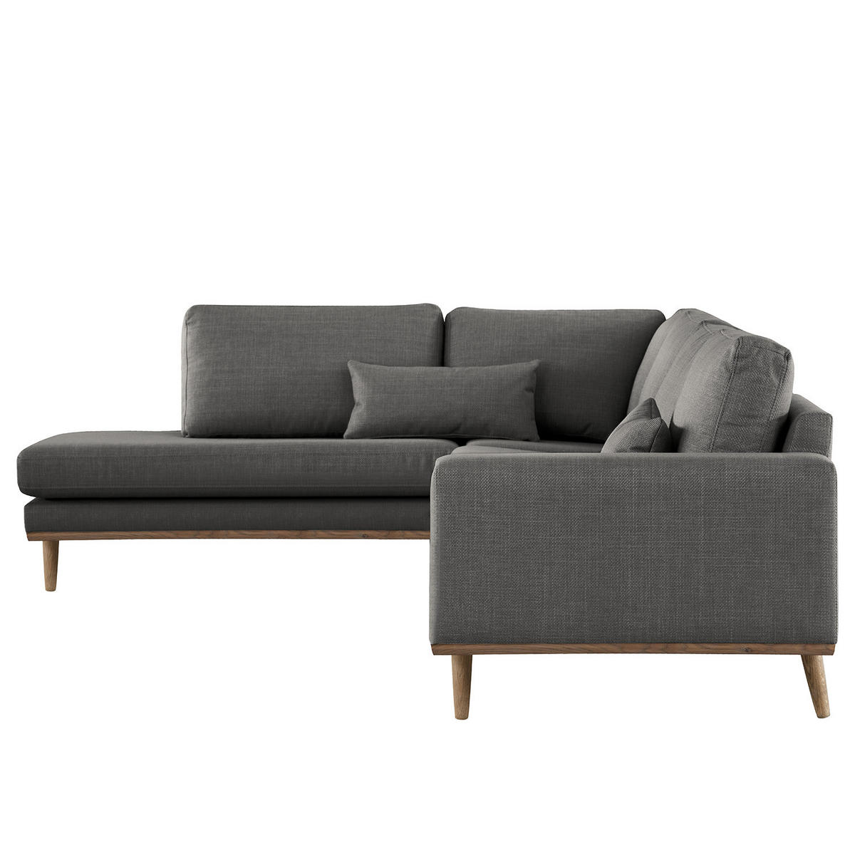 ECKSOFA mit Ottomane - Eichefarben/Dunkelgrau, Eichenholz/Textil (287/219cm) - home24