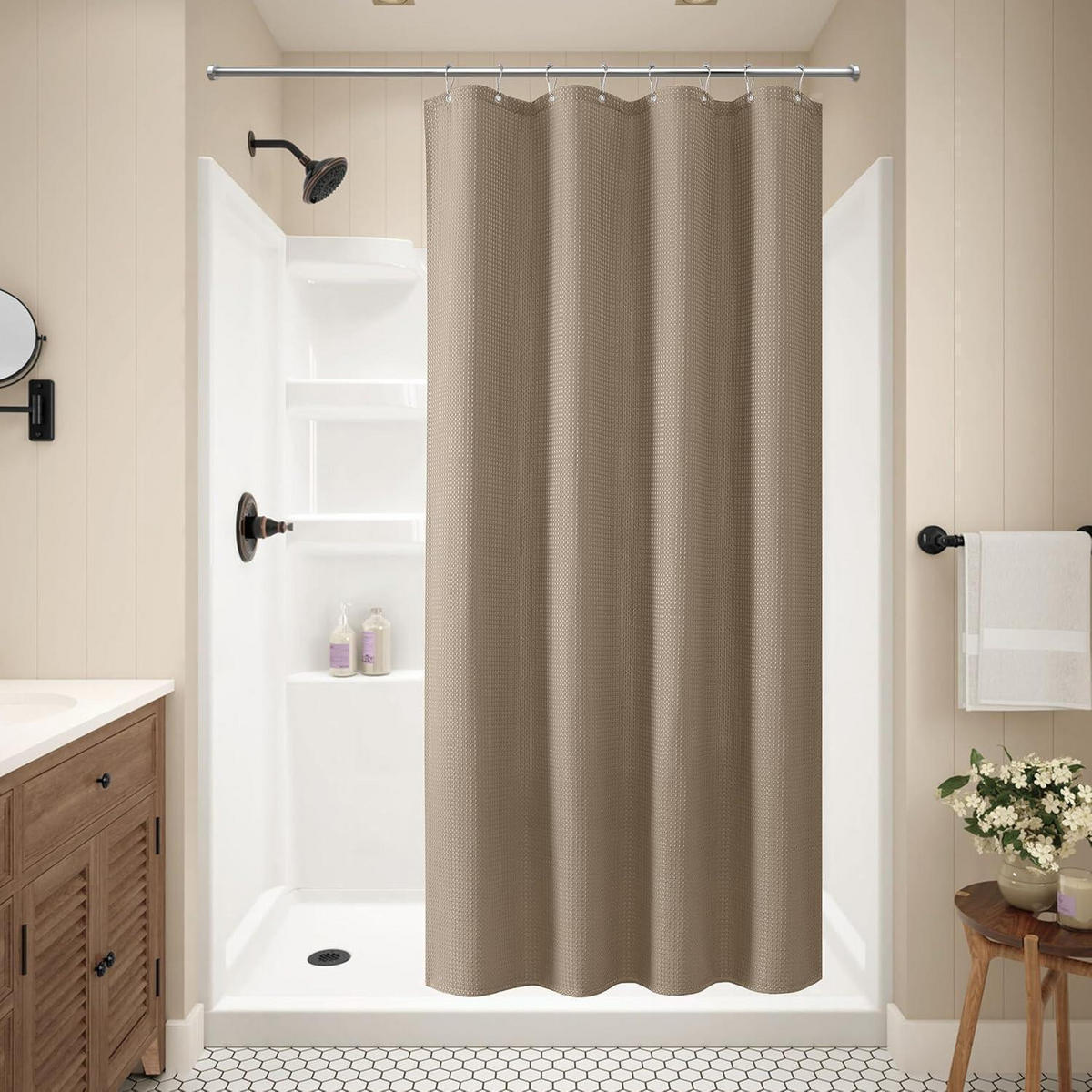 DUSCHVORHANG Waffelstoff Khaki 122 x 182 cm - Olivgrün, Textil (122/182cm)