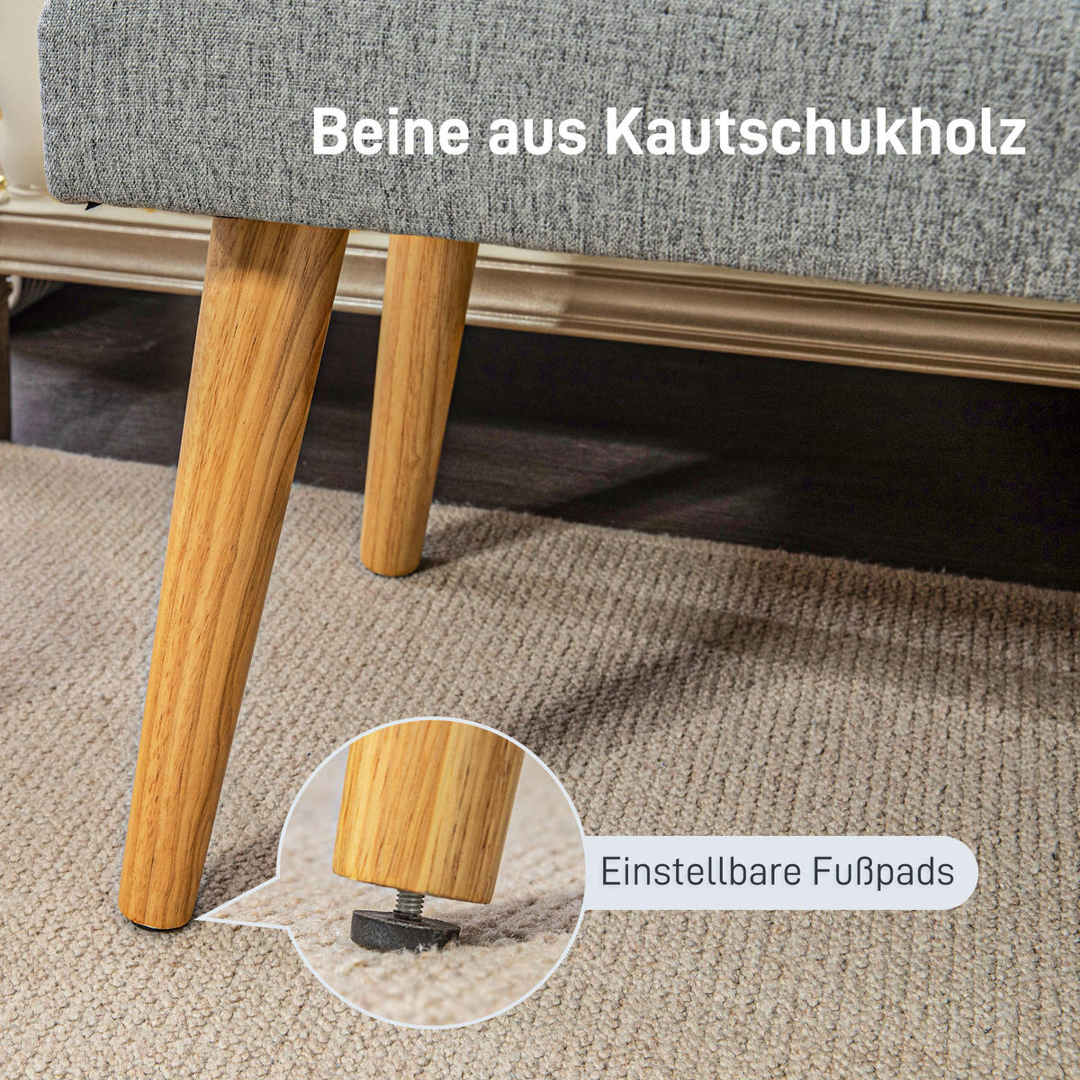 SITZBANK, Polsterbank mit Leinenoptik, Holzbeine 120 x 41 x 43 cm, Grau - Grau, Kunststoff (41/43/120cm) - HOMCOM