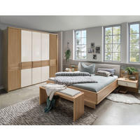 SCHLAFZIMMER Lenvara in Eiche und Champagner 4 teilig mit Drehtürenschrank, Passepartout, zwei Nachttische und Komfortbett - Braun, Holzwerkstoff (80/200/120cm)