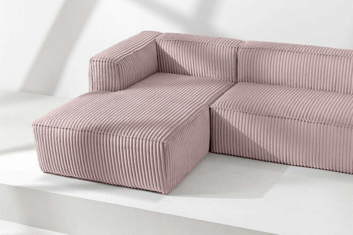 ECKSOFA-LINKS FEROX Modern, Cord-Stoff, rosa - Pink, Textil (305/175cm) - KONSIMO®