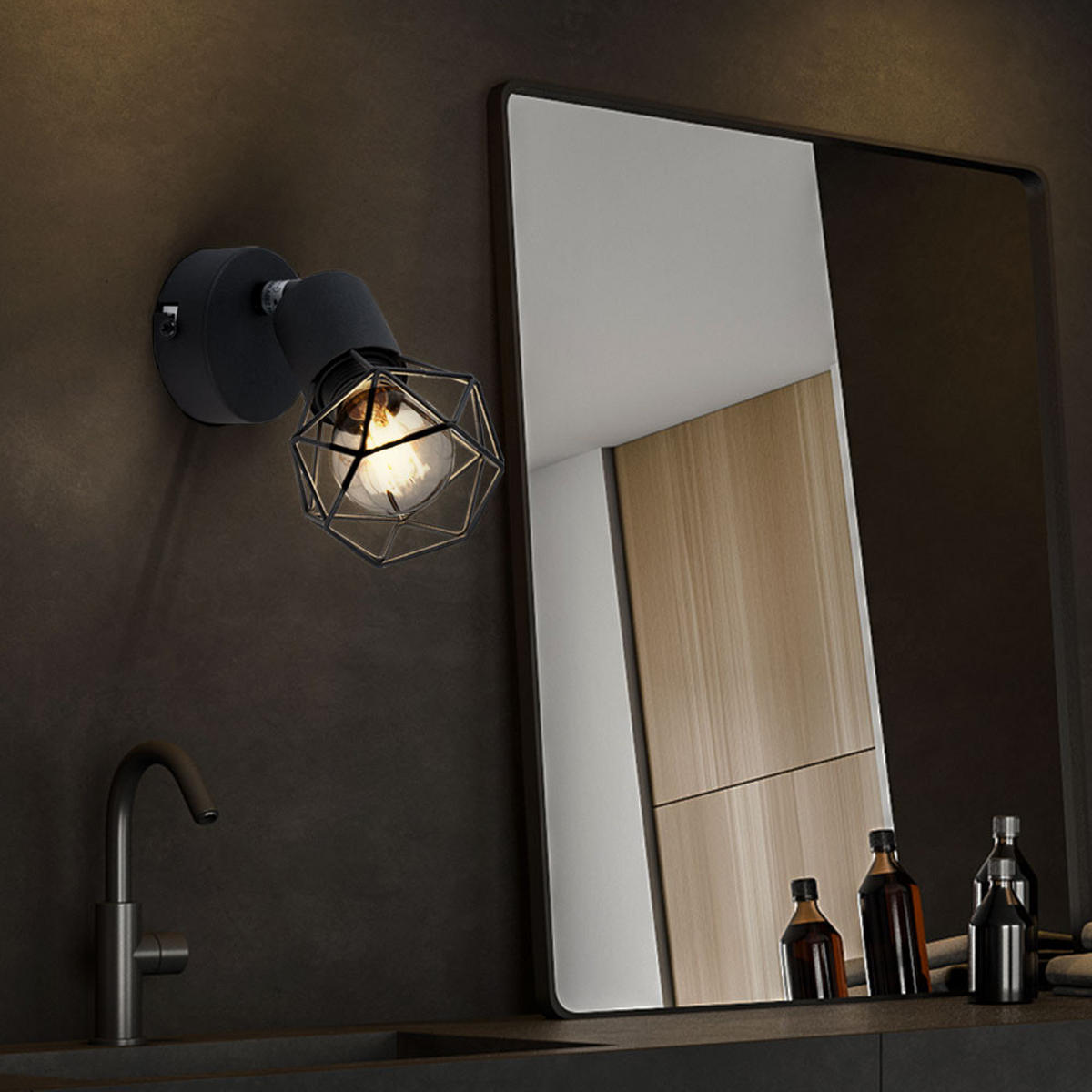 LED WANDLEUCHTE Metallkäfig Schwarz - Schwarz, Metall (8/13.5/13cm)