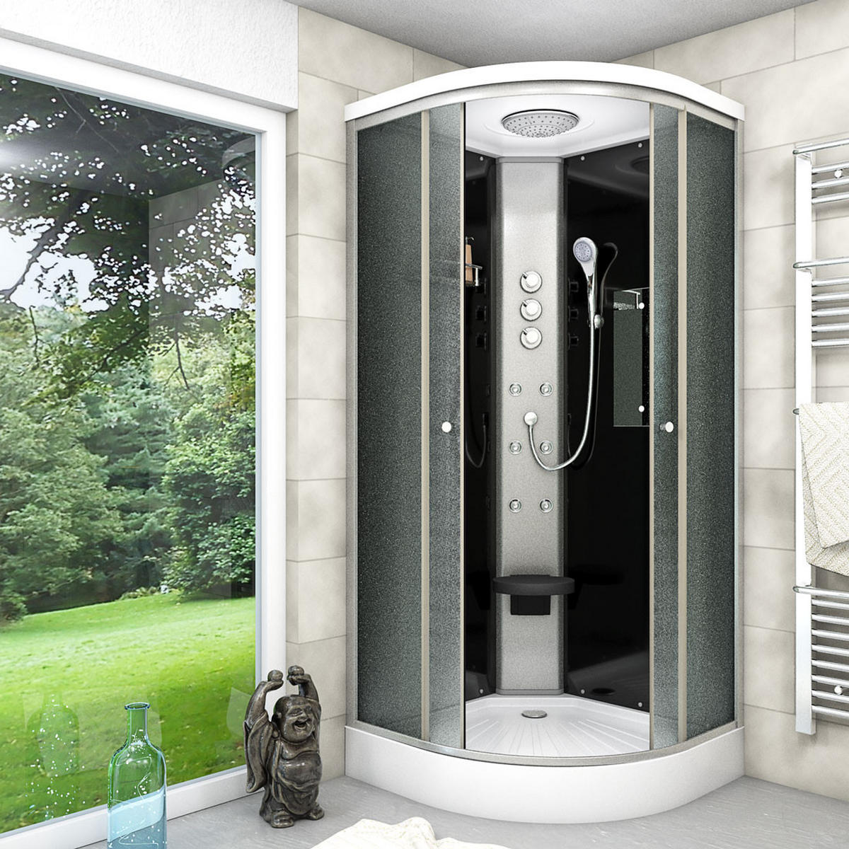 DUSCHE Fertigdusche D10-13M1-EC Schwarz 90x90 - Schwarz, Glas/Kunststoff (90/90/215cm) - AcquaVapore by Sandra Jentho