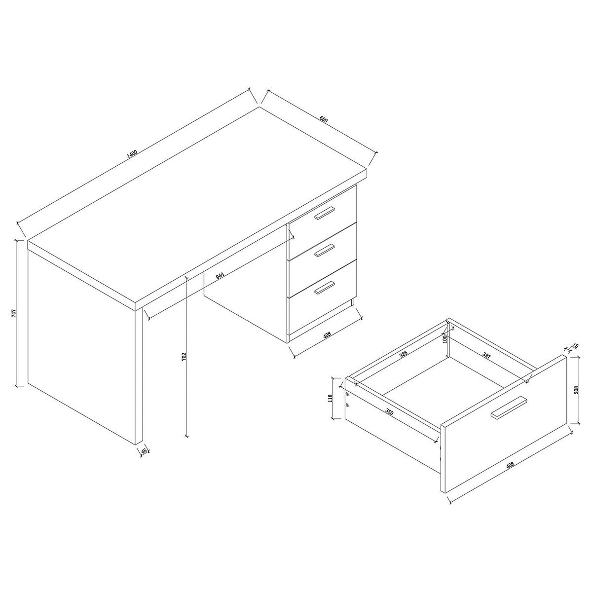 SCHREIBTISCH - Hochglanz Weiß - Weiß Hochglanz, Holzwerkstoff (65/140/76cm) - home24