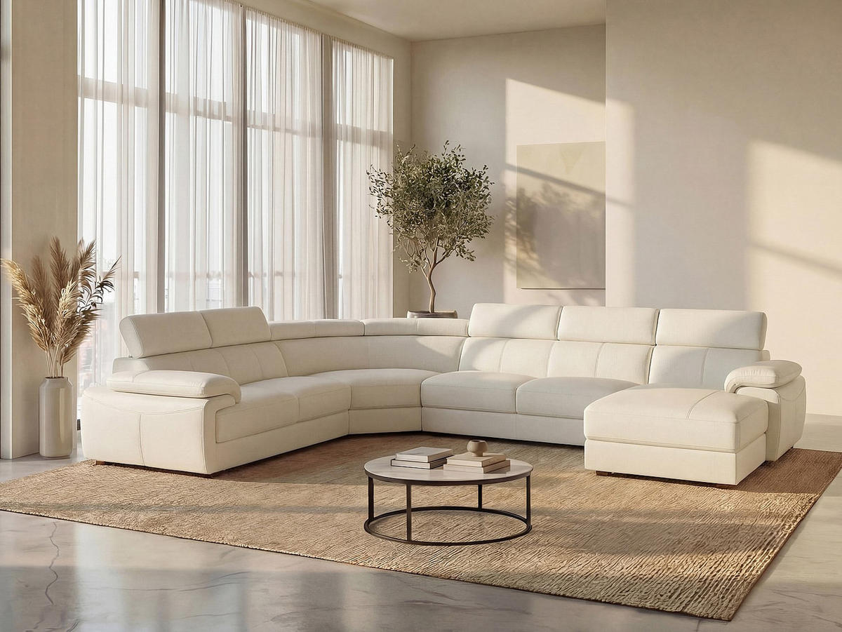 SOFA - 7 Personen - leder - weiß Elevanto - Weiß, Leder/Metall (355/90/172cm) - Vente-Unique