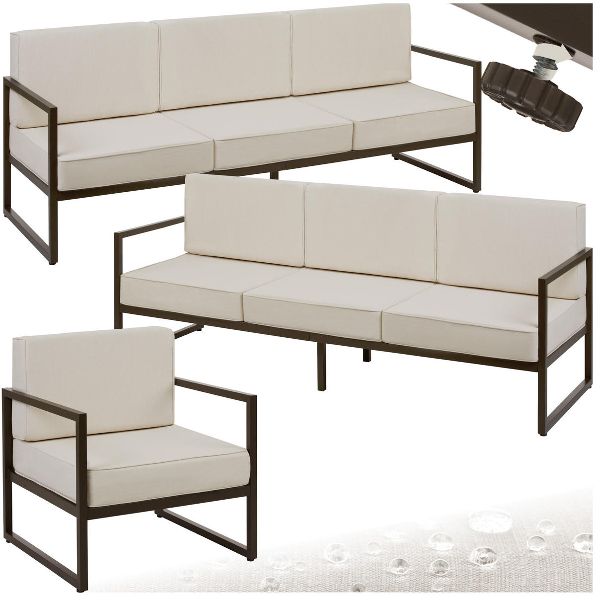 GARTEN-LOUNGESET Comosa,höhenverstellbare Füße,braun/beige - Beige/Braun, Kunststoff - tectake