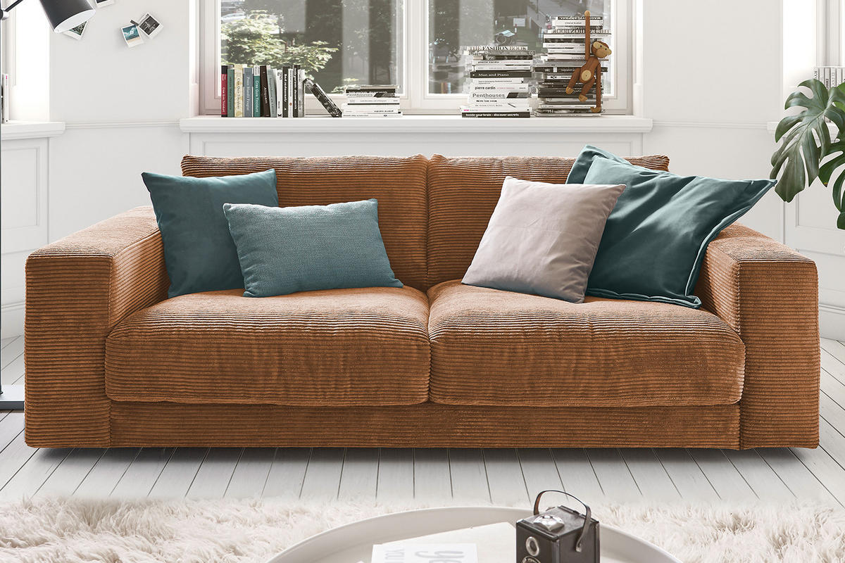 SOFA 2-SITZER MADELINE Braun Cord - Dunkelbraun/Schwarz, Kunststoff/Textil (230/85/127cm) - KAWOLA