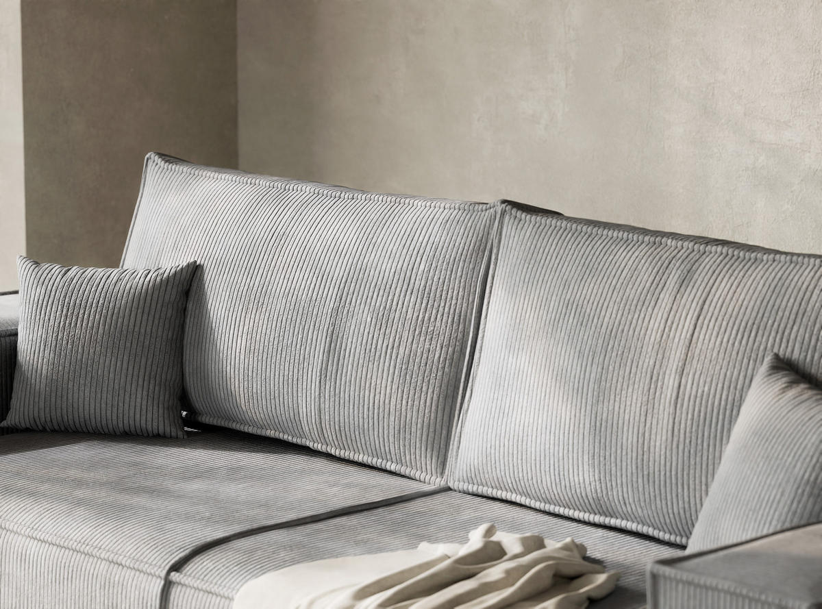 SOFA MIT SCHLAFFUNKTION Milos Hellgrau Samtstoff - Hellgrau/Schwarz, Holz/Holzwerkstoff (255/70/105cm) - Maison de Reve