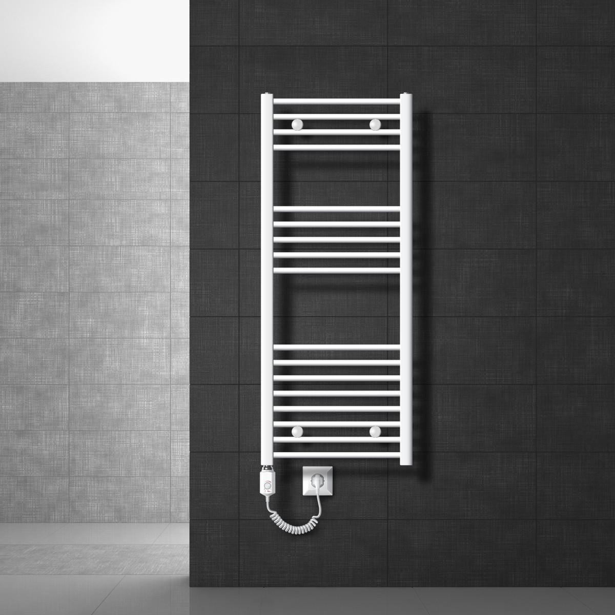 BADHEIZKÖRPER elektrisch Sahara 500x1200 mm Weiß gerade mit Heizstab 900W - Weiß, Metall (3/120/50cm) - LuxeBath