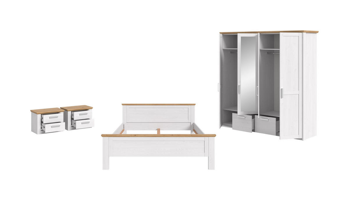 BETTANLAGE mit Kleiderschrank VERONA Bett (180 x 200cm) in Sibiu Lärche Nachbildung - Lärchefarben, Holzwerkstoff - Homes & Jones