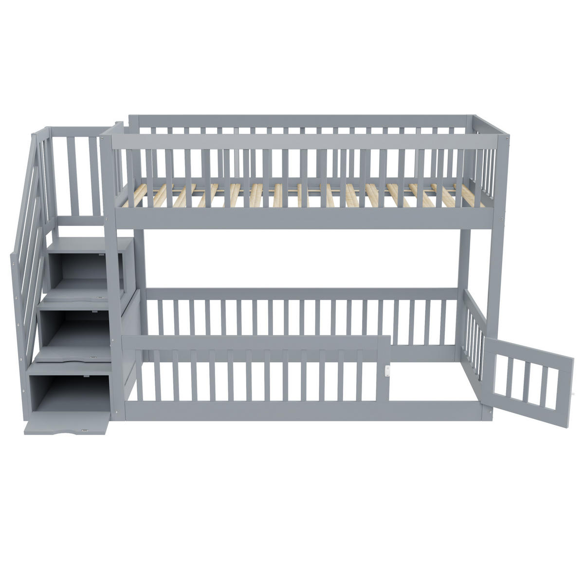 ETAGENBETT Massivholz 90x200 cm Grau mit Stauraumtreppe und Schubladen - Grau, Holz (90/200cm) - Modfu