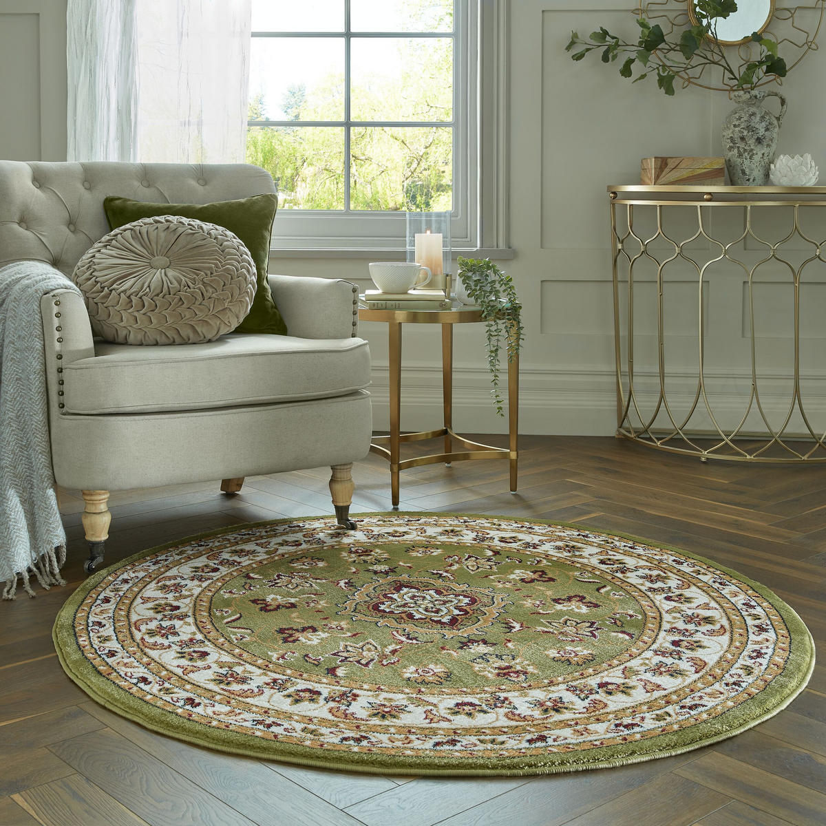 TEPPICH Traditionell-Floral-Design GLAZERT, Grün 133x133 cm - Grün, Textil (133/133cm) - KADIMA DESIGN