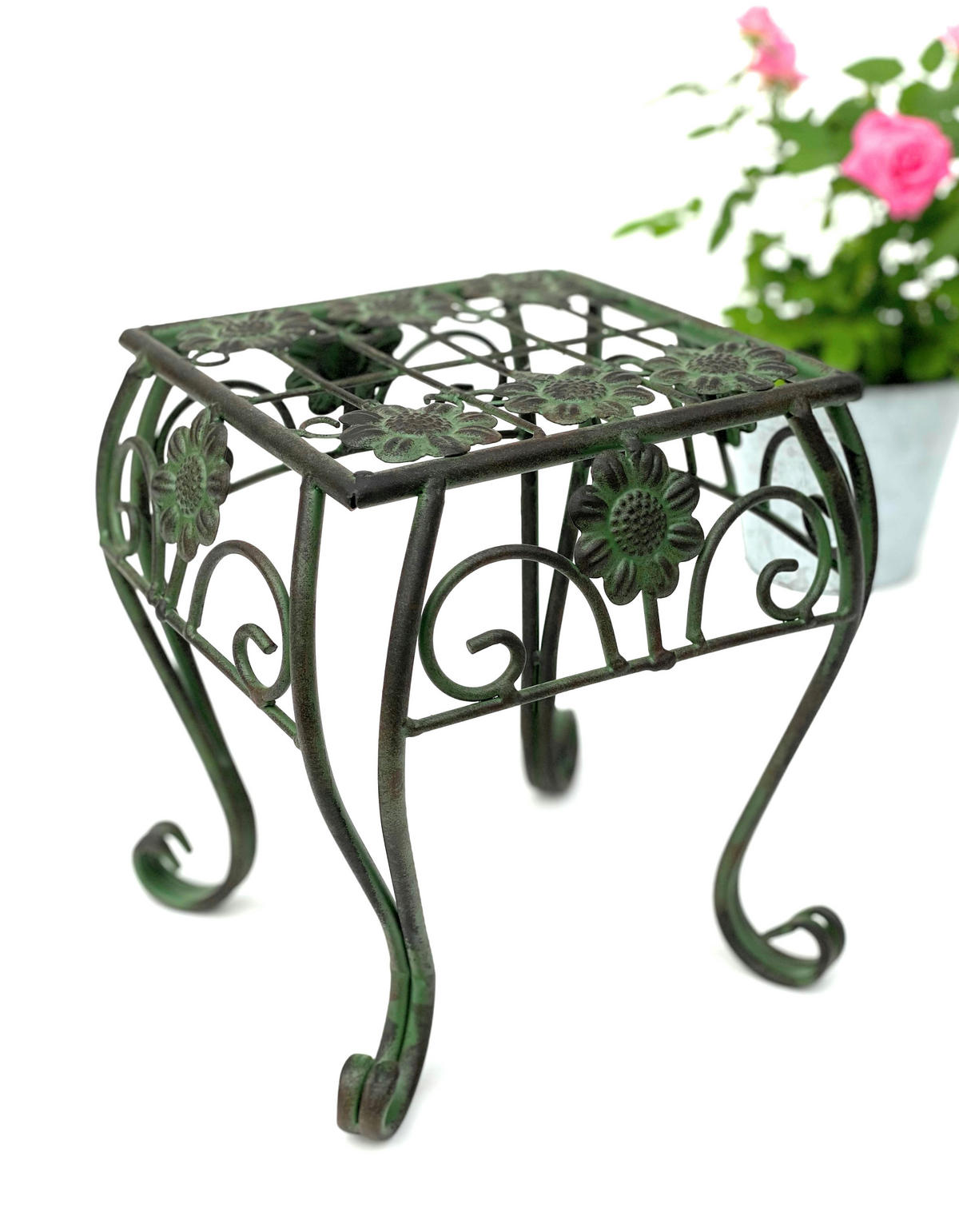 BLUMENHOCKER eckig Metall Grün 22,5/22,5/25,5 cm - Grün, Metall (22.5/25/22.5cm) - DanDiBo