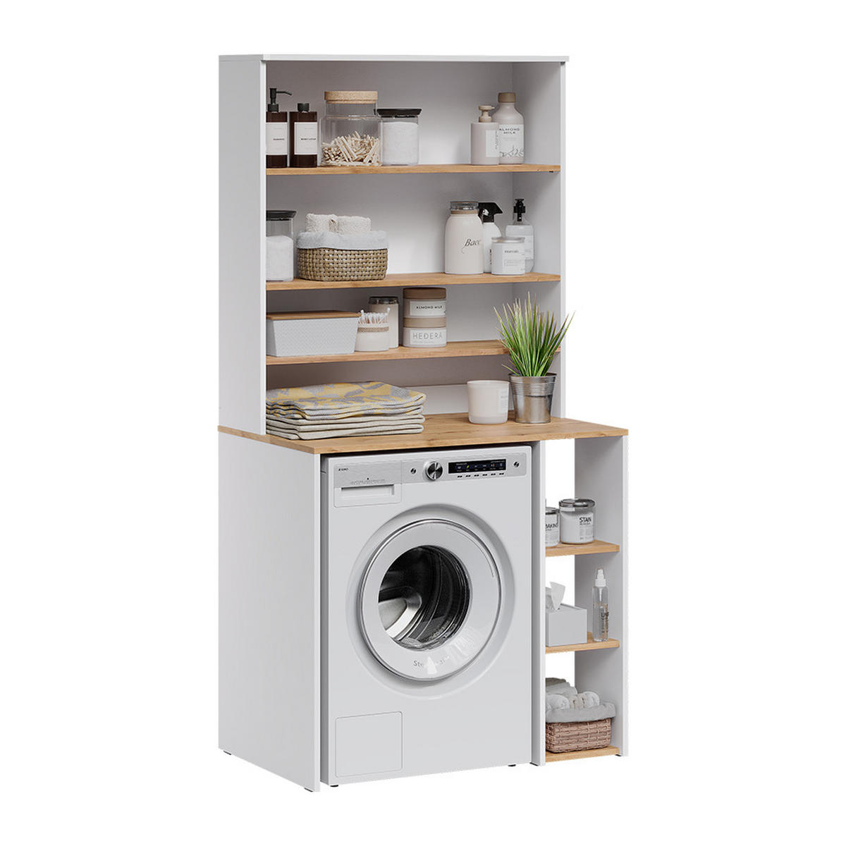 WASCHMASCHINENSCHRANK Viktor, Weiß/Artisan-Eiche, 93.6 x 88.2 cm 2 Teile mit Regal - Weiß/Eiche Artisan, Holzwerkstoff (93.6/88.2/60cm) - Vicco