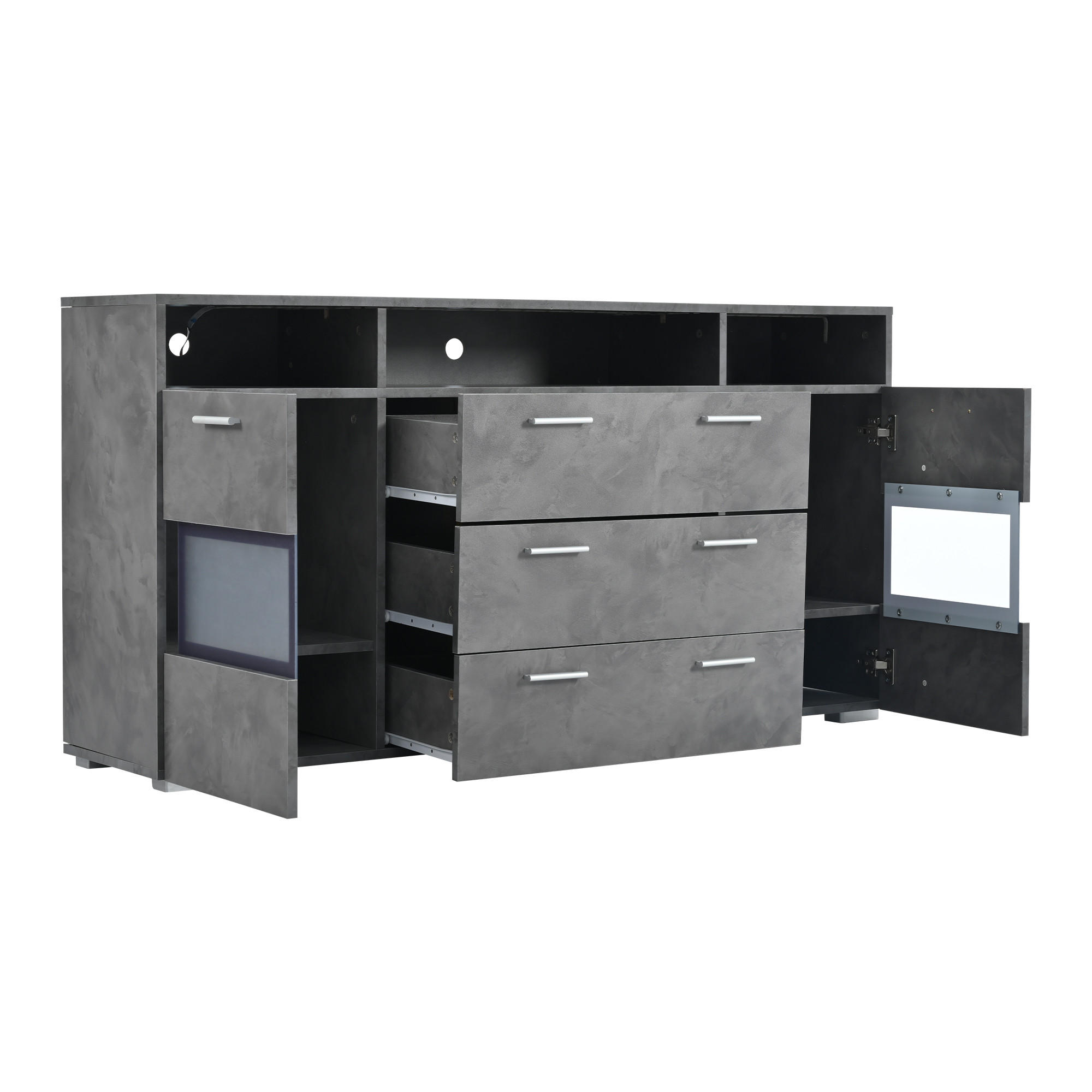 SIDEBOARD LED 2 Türen 3 Schubladen Grau 140cm - Grau, Holzwerkstoff (33.5/72.5/140cm) - FLIEKS