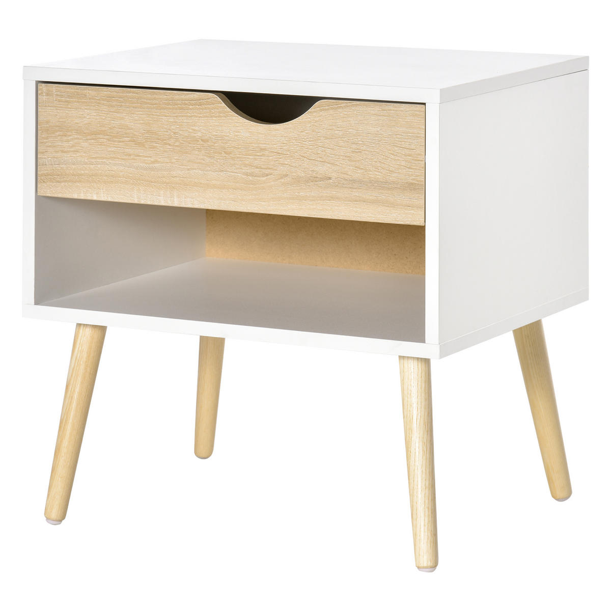 NACHTTISCH Weiß Natur Holz mit Schublade und offenem Fach - Eichefarben, Holzwerkstoff (50/51/39cm) - PANGIVO