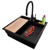 GRANITSPÜLE Bergen Pocket, 2-er set Schwarz 56/54 cm 1 Becken + Küchenarmatur 40/38 cm + Ablauf-Set + Küchenzubehörset ab 60er Unterschrank - Chromfarben/Beige, Kunststoff (56/20/54cm) - Primagran