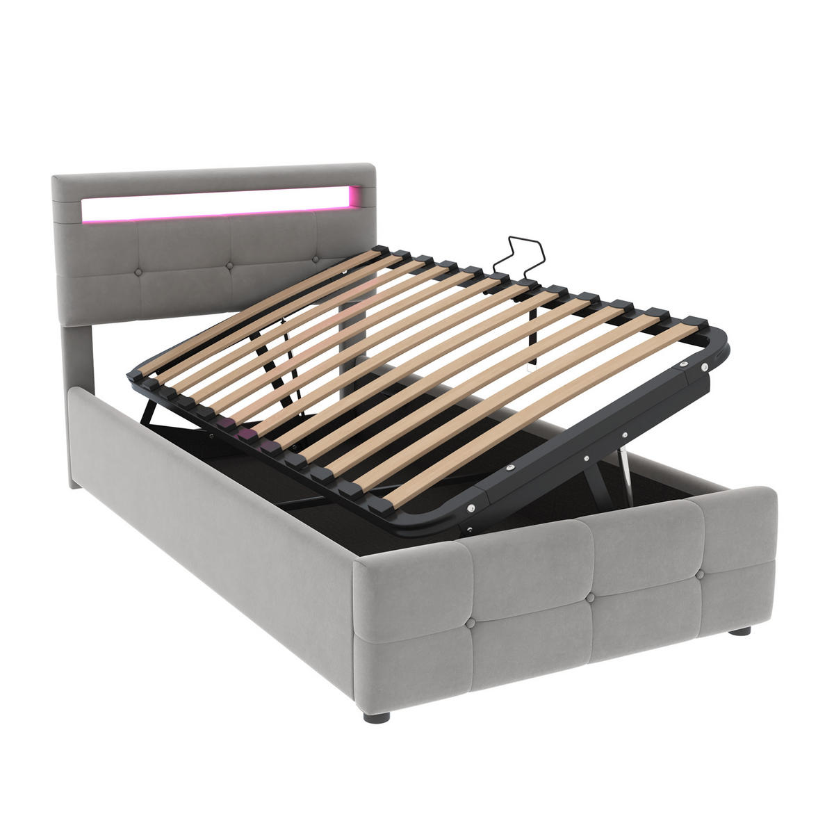 POLSTERBETT mit LED und Stauraum 90x200 cm Samt Grau - Grau, Metall (90/200cm) - Beauniv