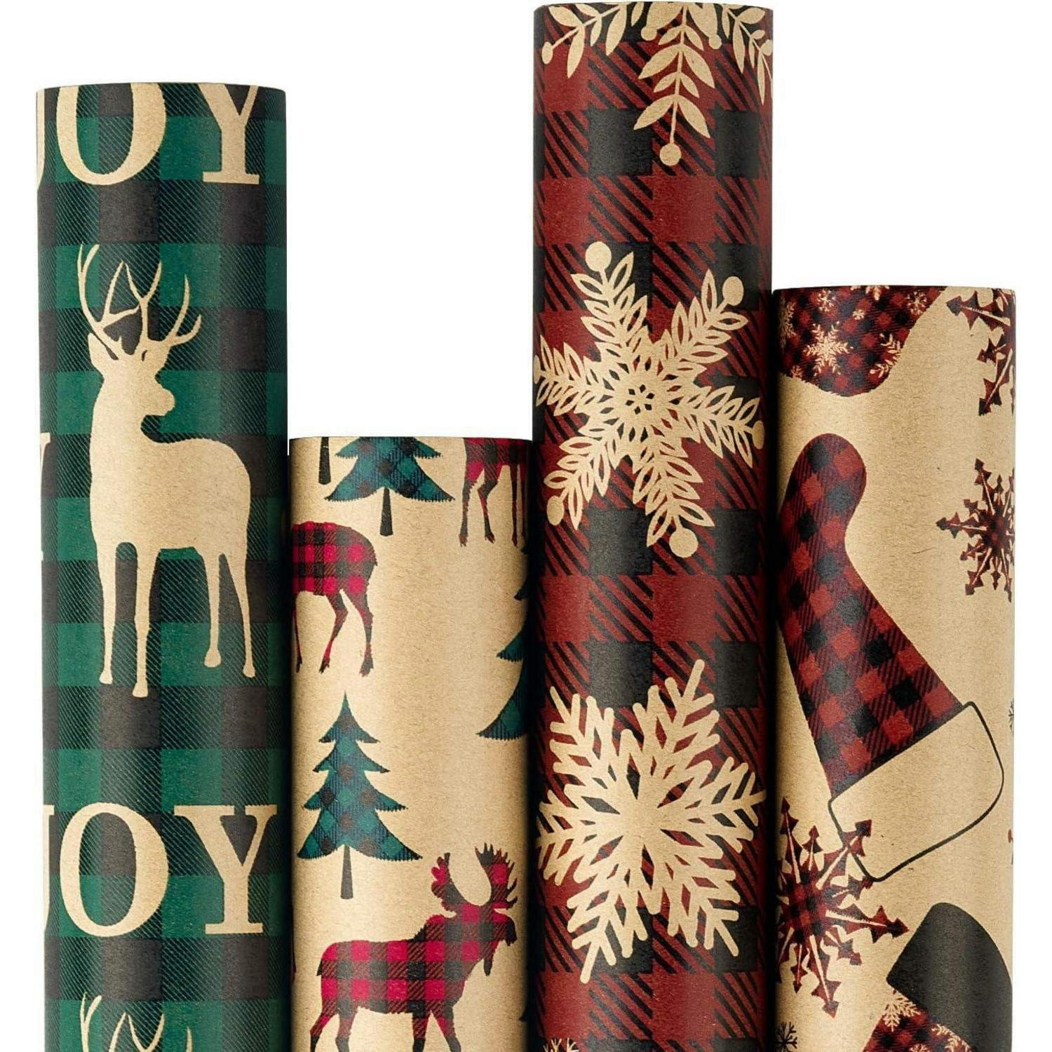 GESCHENKPAPIER 4 Rollen Kraftpapier Weihnachtsmotive 76 x 305 cm - Multicolor, Papier (4/76/15cm)