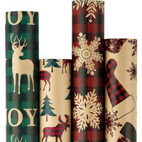 GESCHENKPAPIER 4 Rollen Kraftpapier Weihnachtsmotive 76 x 305 cm - Multicolor, Papier (4/76/15cm)