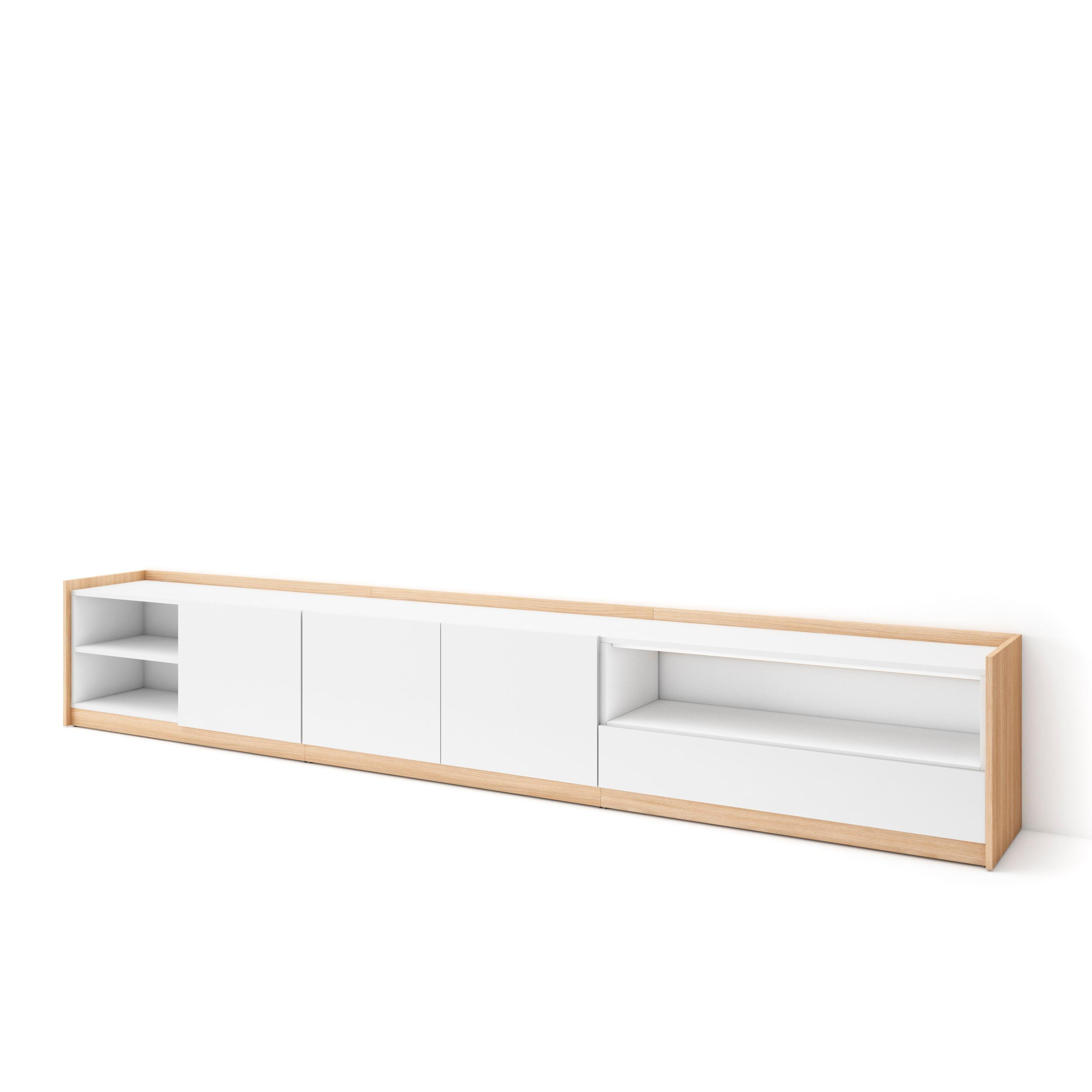 TV-SCHRANK, Lowboard, Weiß und Eiche Soft, 310/37/50cm - Weiß, Holzwerkstoff (310/50/37cm) - Skraut Home