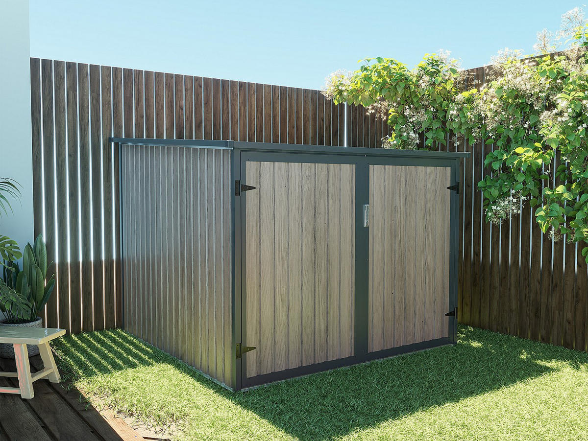 METALL-FAHRRADUNTERSTAND aus verzinktem Stahl - Holz-Optik - 4 m² für 4 Fahrräder - NIKI - Taupe, Metall (189/142/189cm) - Vente-Unique