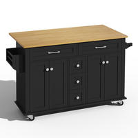 KÜCHENINSEL DE-41306 140/40-65/89 cm mit ausklappbarer Arbeitsplatte und 5 Schubladen Schwarz - Schwarz, Holzwerkstoff (140/89/65cm) - ComfortXL