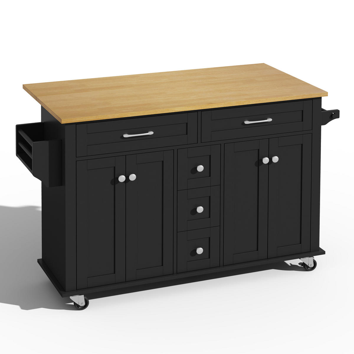 KÜCHENINSEL 140/40(65)/89 cm Schwarz mit 5 Schubladen, Klappplatte, Schränken und Gewürzregal - Schwarz, Holz/Holzwerkstoff (140/89/65cm) - Oxeza