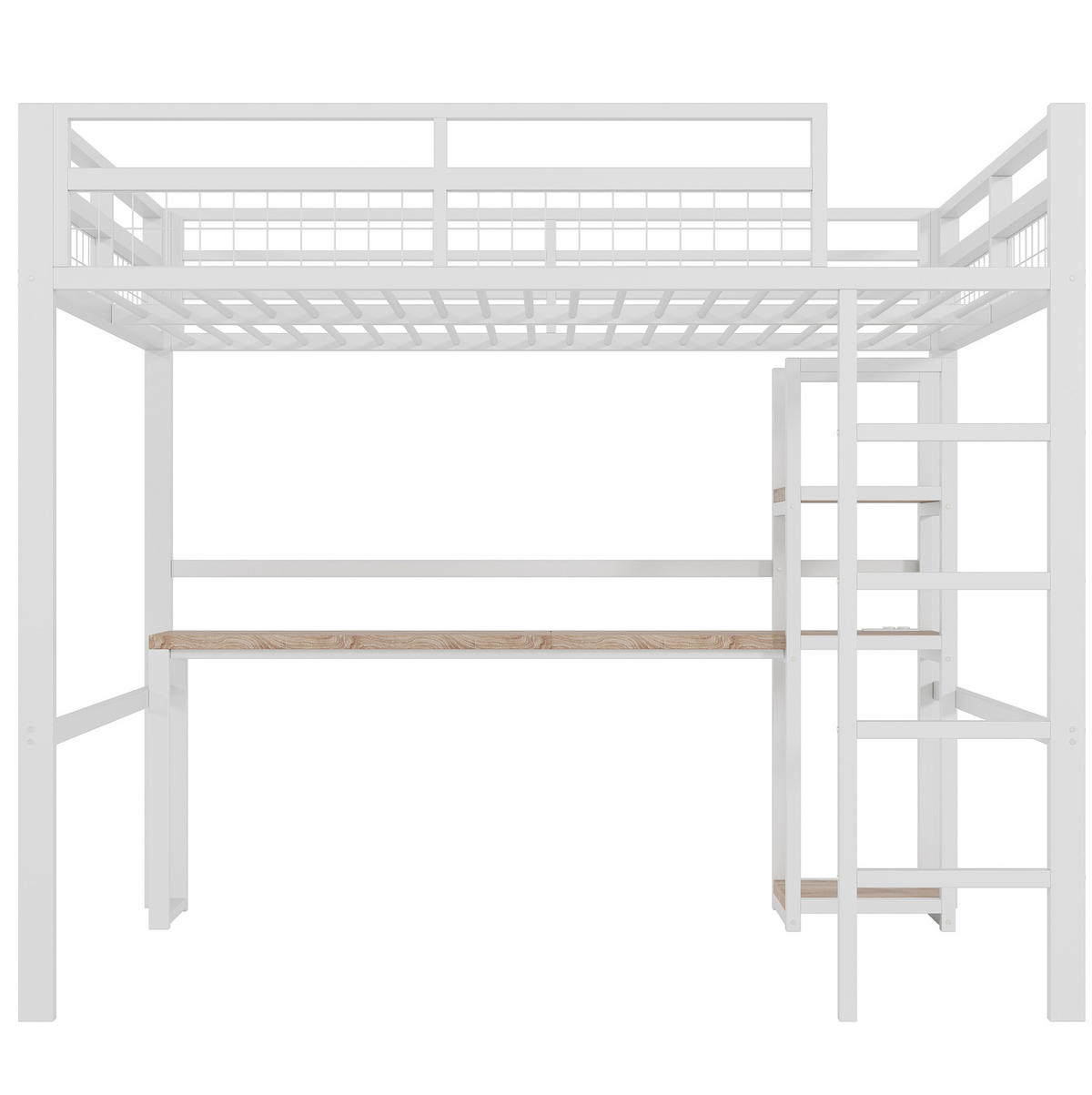 HOCHBETT aus Metall und MDF 140x200 cm Weiß mit Schreibtisch, Regalen, Steckdose und USB-C - Weiß, Metall (140/200cm) - IVMEU