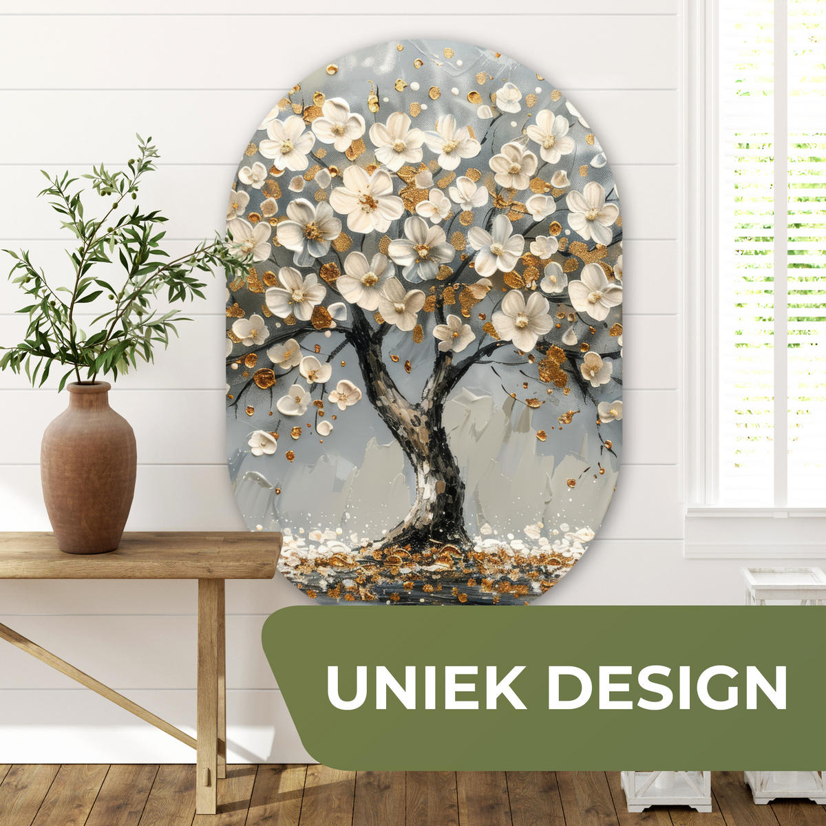 WANDBILD Baum - Gold - Blumen - Abstrakt - Kunst Deko Groß 80x120 cm - Goldfarben, Kunststoff (80/120cm) - MuchoWow