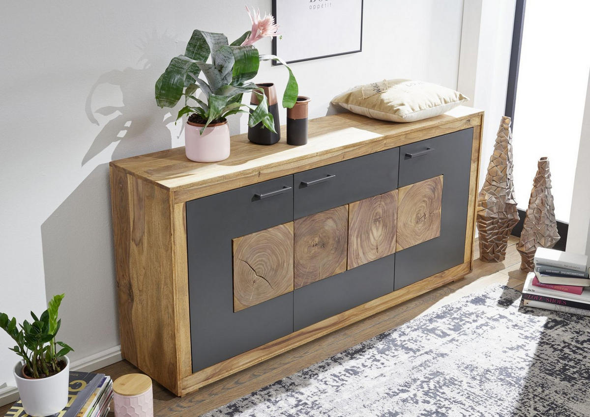 SIDEBOARD Sheesham 170x40x82 gebeizt TURIN #09 - Braun, Holz (170/82/40cm) - Massivmoebel24