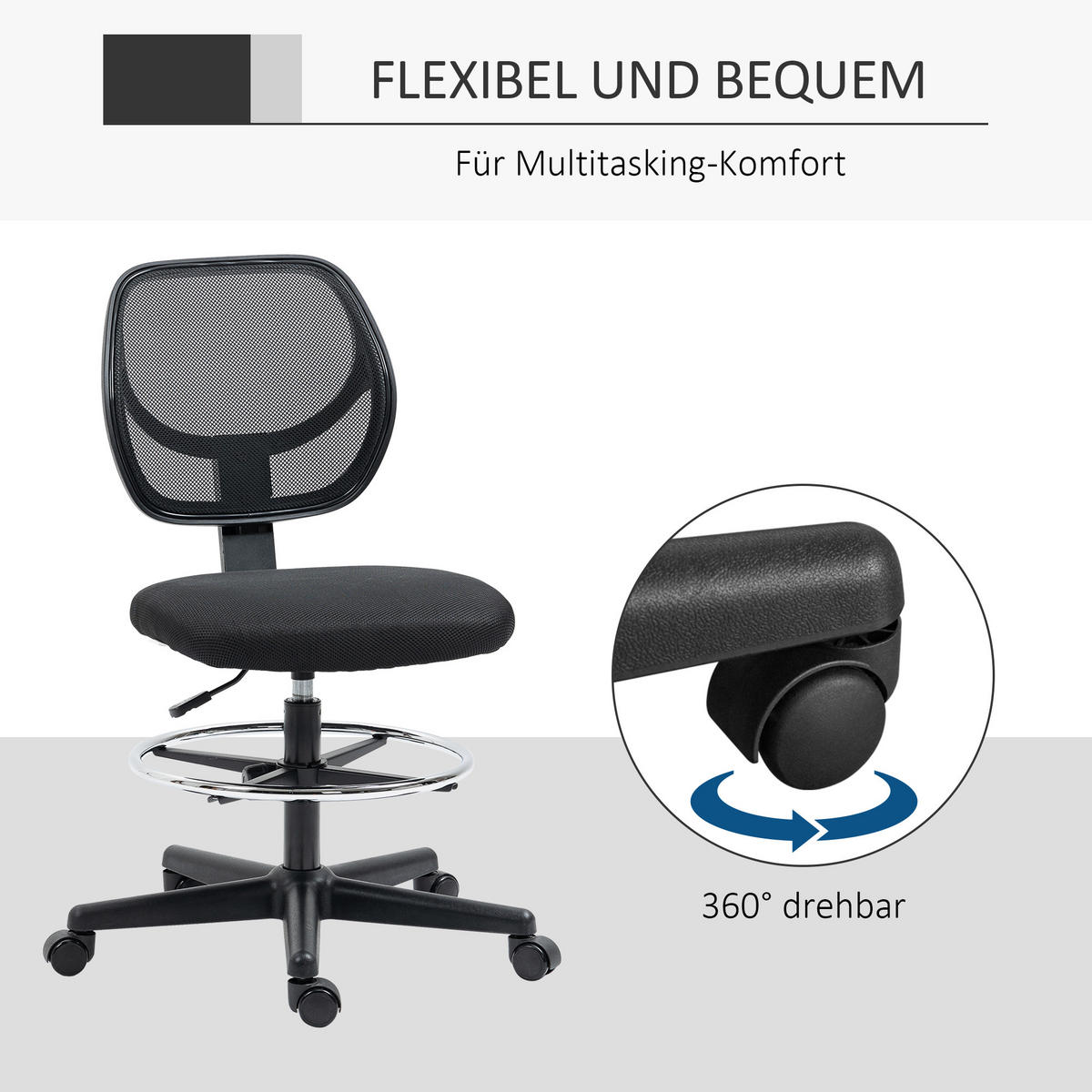 BÜROSTUHL, Ergonomischer, Schwarz - Schwarz, Textil (61/113/59cm) - Vinsetto