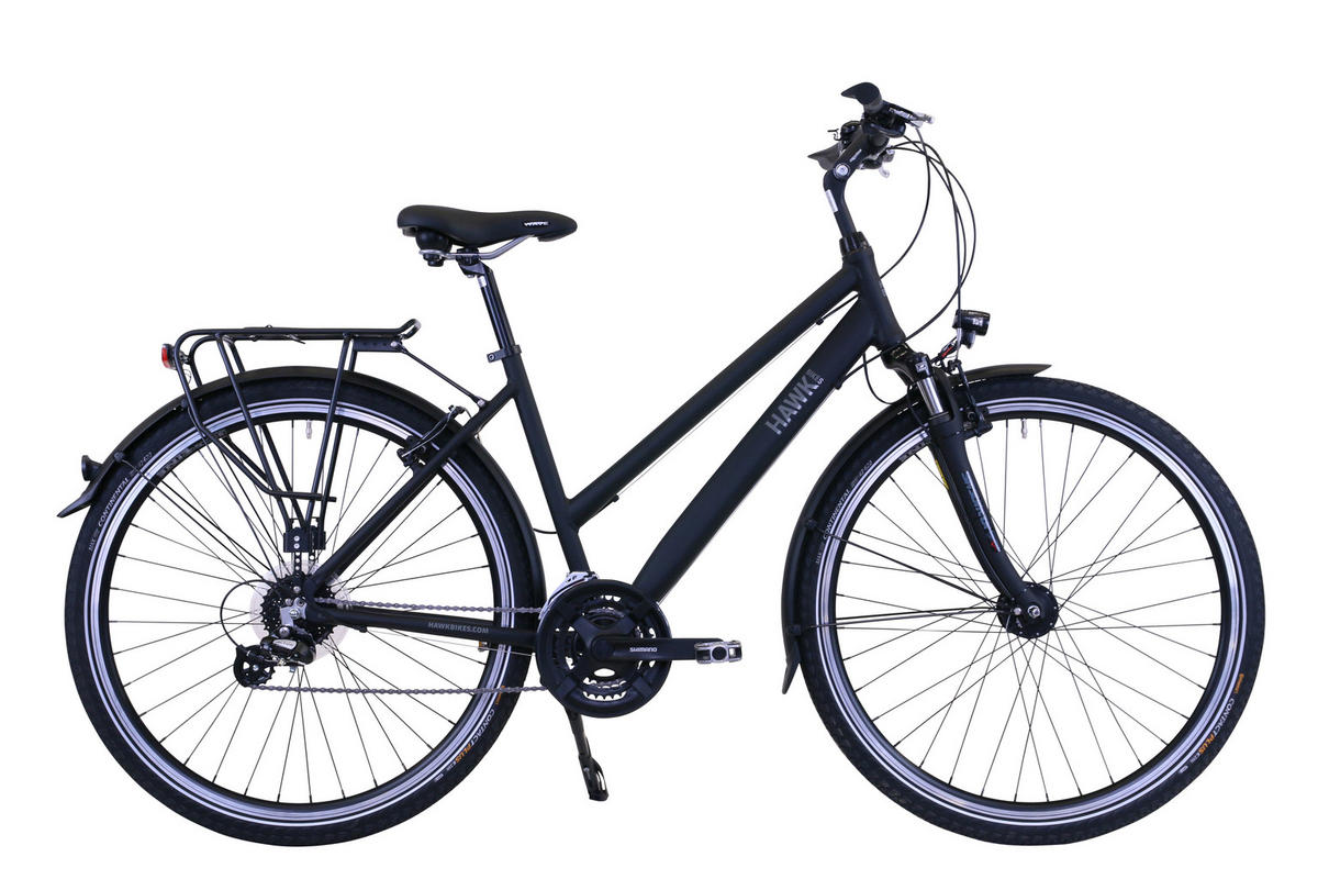 TREKKING Lady Premium Black 3x8 Gang 28 Zoll Gr: 44cm & 48cm - Schwarz, Metall (44cm) - Hawk Bikes