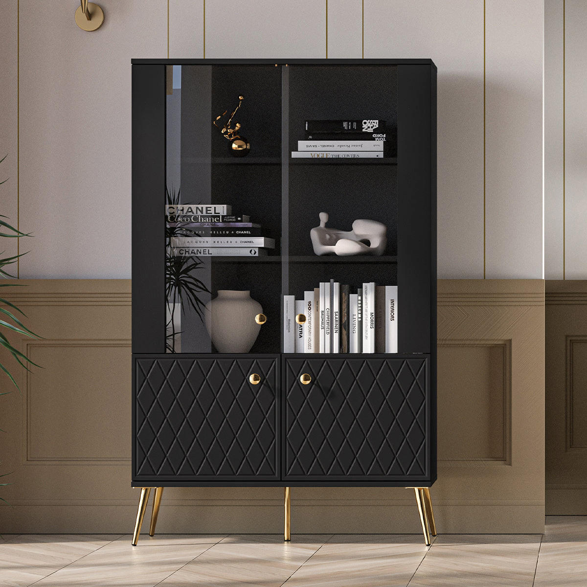 GESCHIRRSCHRANK Manoé Schwarz - Schwarz, Holzwerkstoff (92/149/40cm) - Petits-meubles