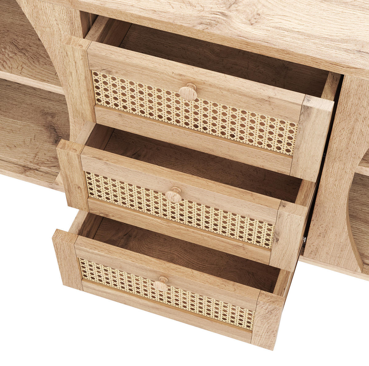 KOMMODE aus Spanplatte 140,5x40x76cm in Naturfarben mit Schiebetüren - Naturfarben, Holzwerkstoff (140.5/40/76cm) - Modfu