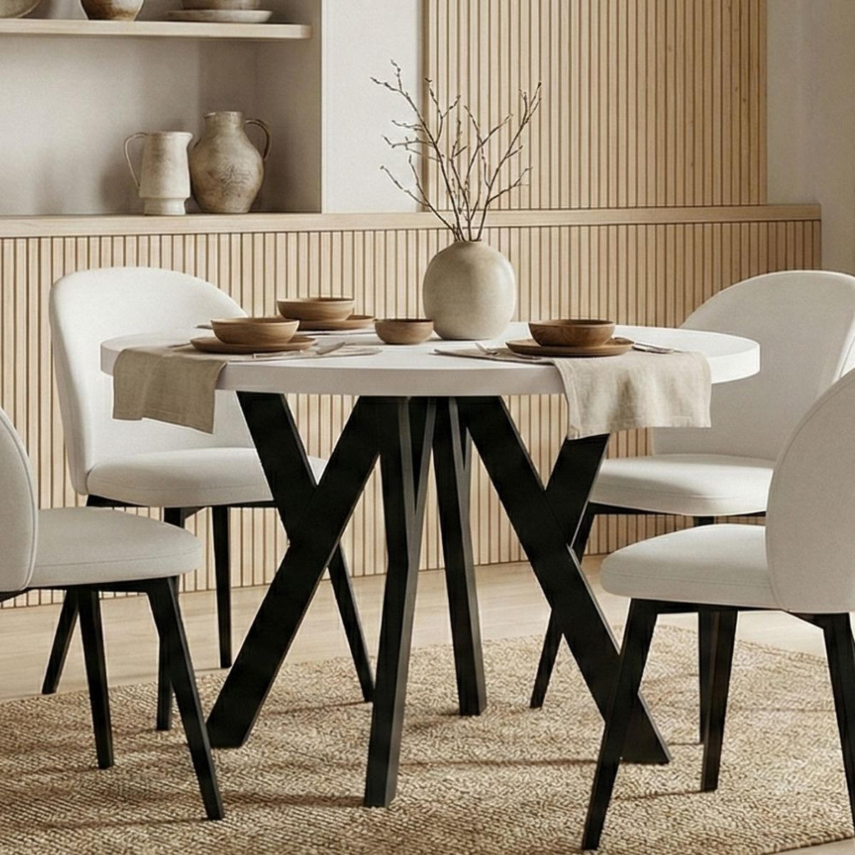 ESSTISCH Runder Ausziehbarer PERO 90/190, Weiß / Schwarz - Schwarz/Weiß, Holz (190/90/77cm) - Dekori_Interiors