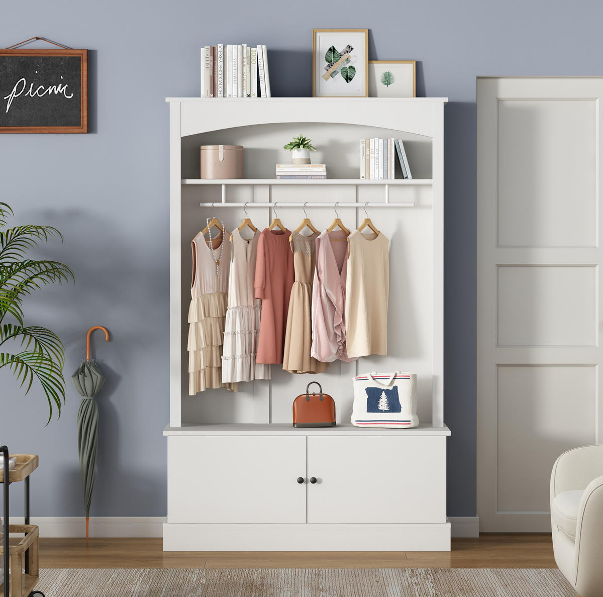 GARDEROBE mit Schuhbank 120 x 40 x 190 cm Weiß - Weiß, Holzwerkstoff (40/190/120cm) - Beauniv