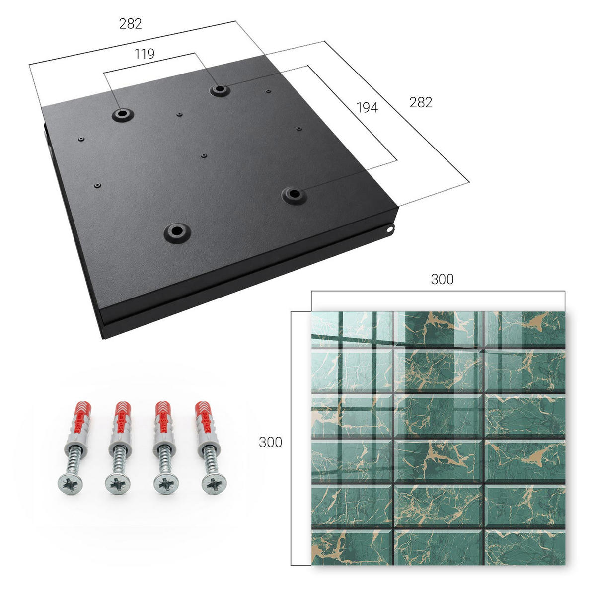 SCHLÜSSELBOX Schwarz 30x30 cm- Türöffnung nach rechts - Grüner Marmor - Grün, Metall (30/30/5cm) - TULUP