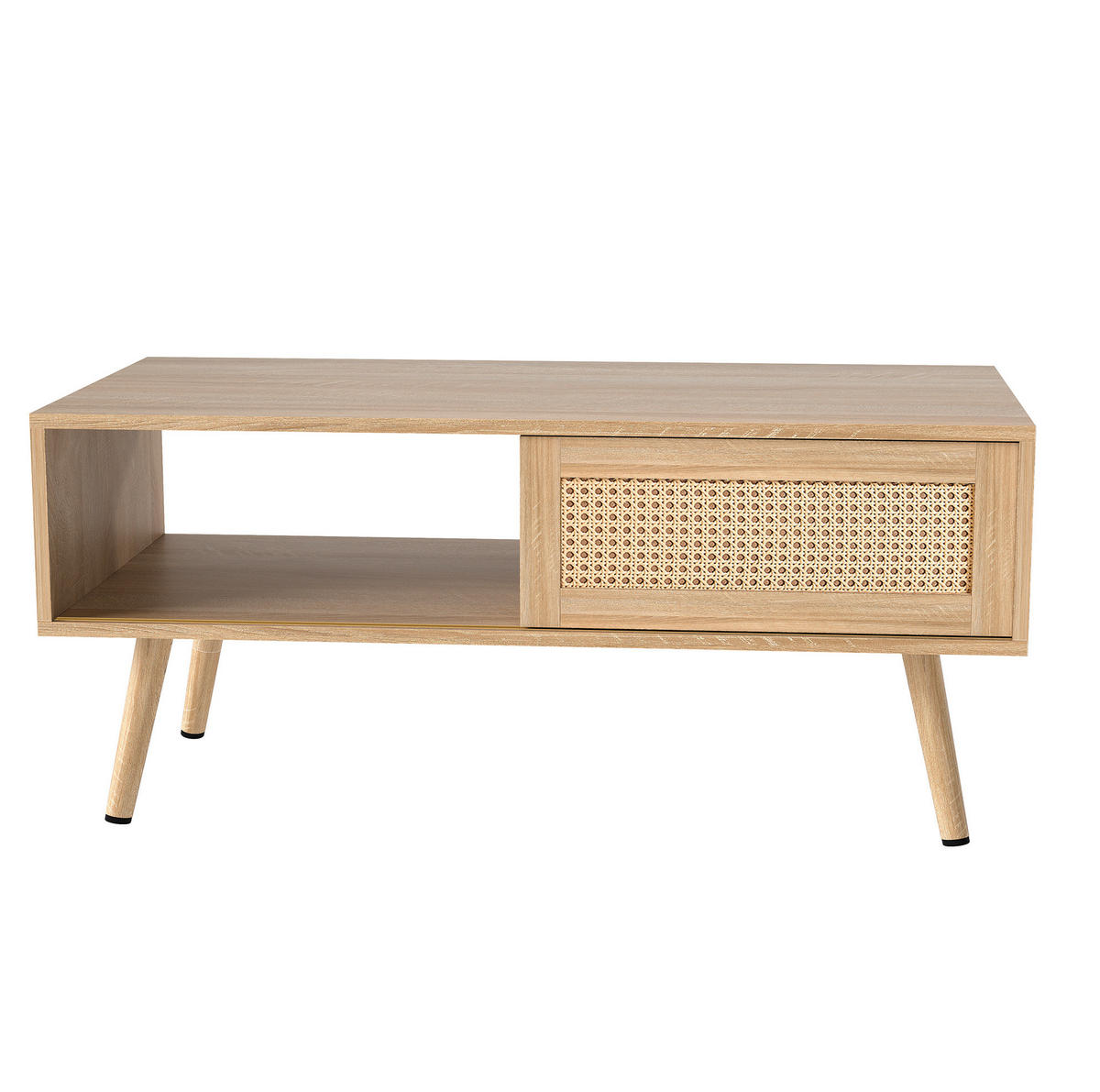 COUCHTISCH 105/55/40 cm in Natur aus MDF mit Rattan-Schiebetür - Braun, Holzwerkstoff (105/55/40cm) - OKMYHOME